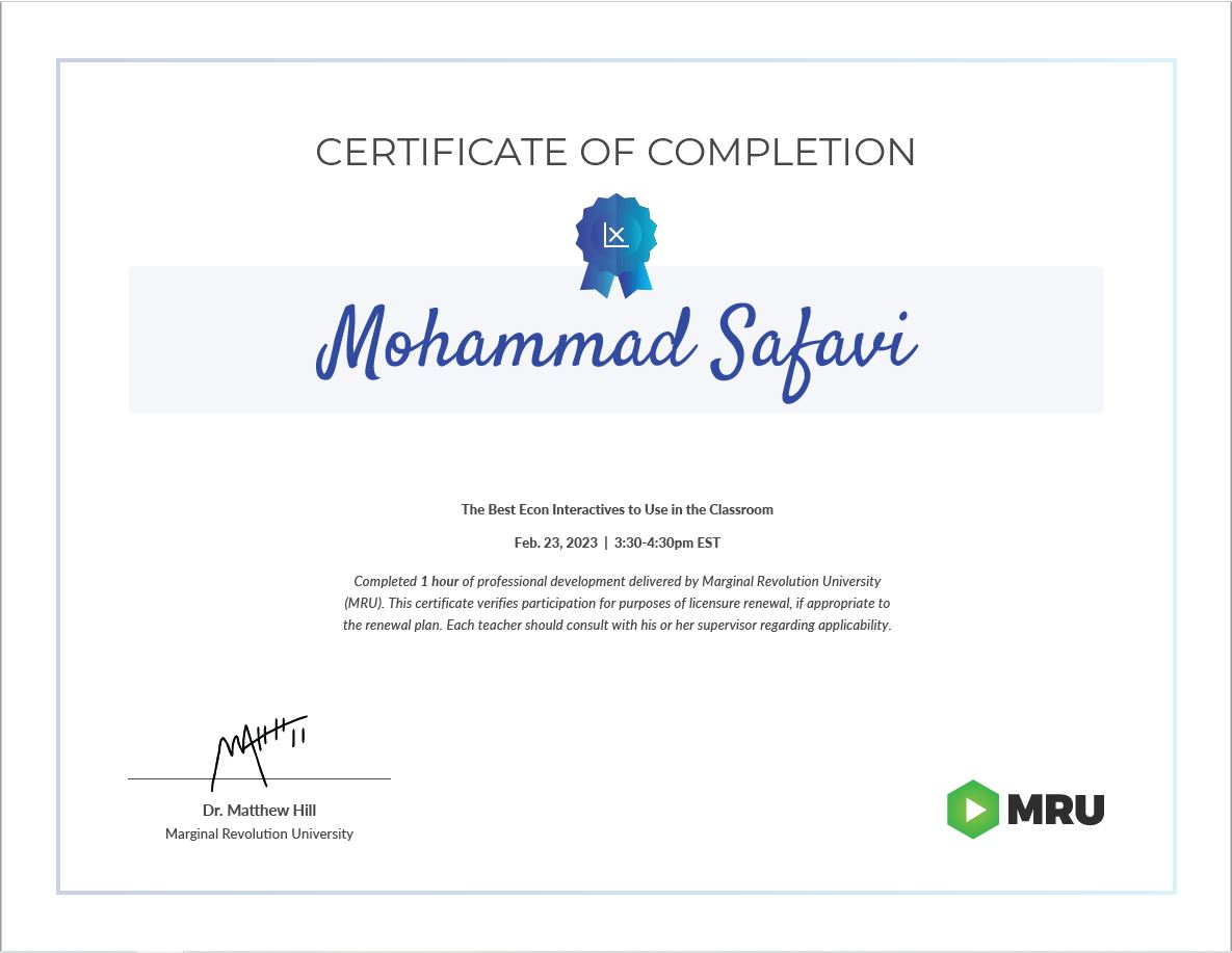 Mohammad Safavi-MRU-Teacher-Training-Certification
