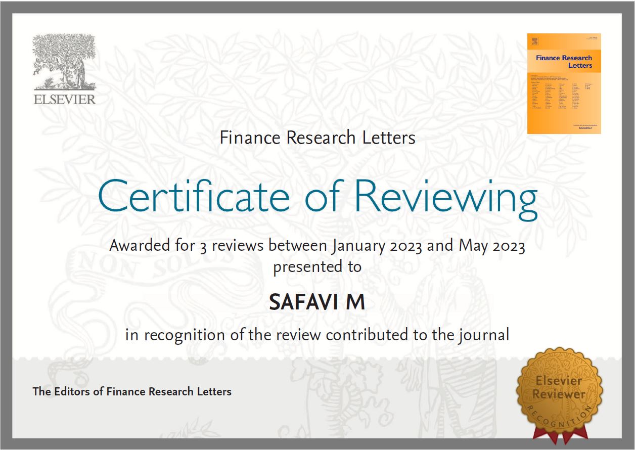 Certificate of Excellence: Recognized as a Reviewer by Finance Research Letters!