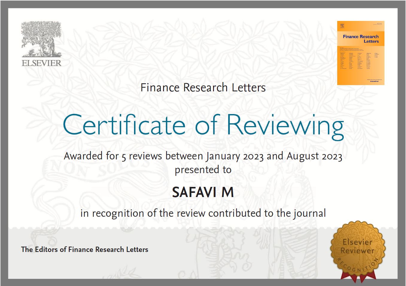 Review for Finance Research Letters